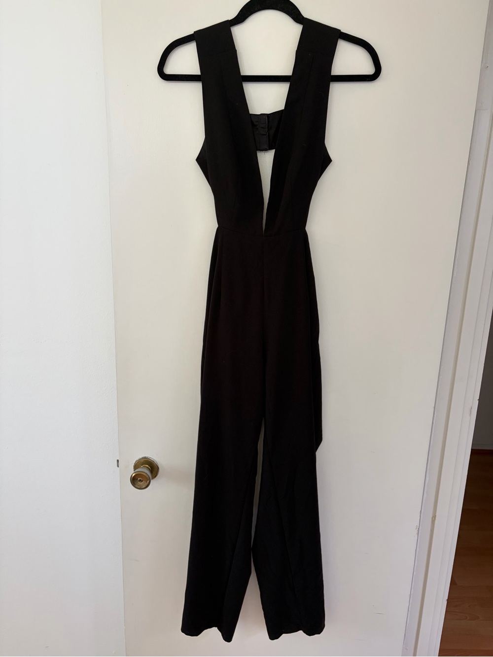 Lioness Black Deep V Wide-Leg Jumpsuit